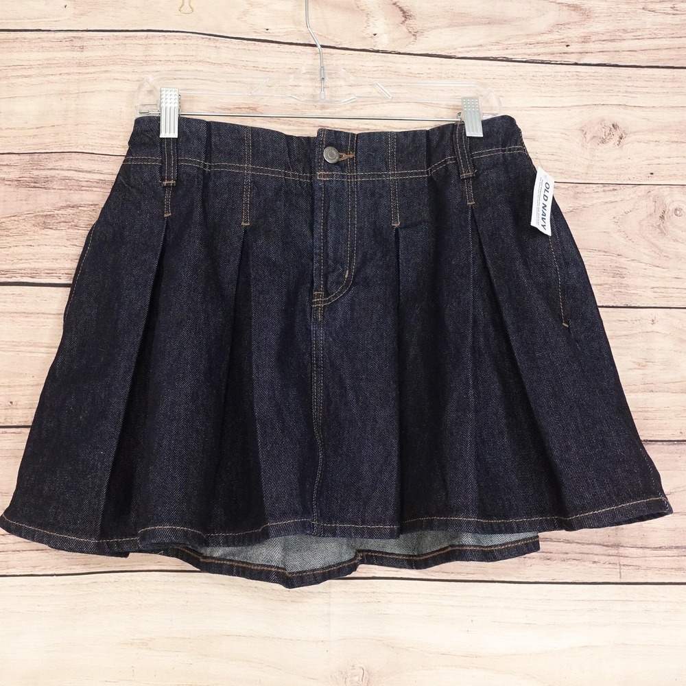 New! Old Navy Skirt Womens 4 Blue Denim Pleated Short High-Rise Pockets Casual